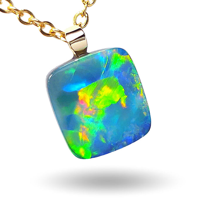 Aztec' Vivid Australian Opal Pendant 14k Gold Doublet Gift 4.2ct N37