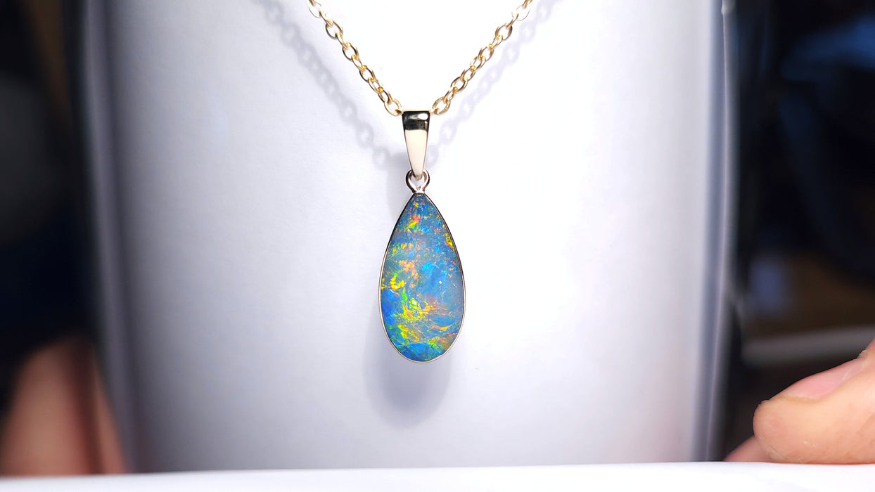 Aqua Fire' Australian Opal Pendant Inlay Jewelry 4.6ct 14k Gold Super Gem J81
