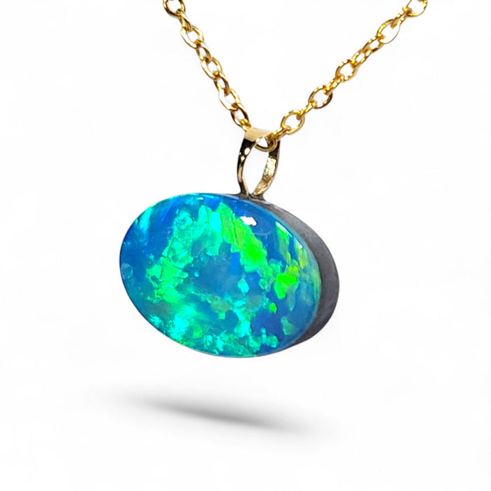 Verdanta' Genuine Australian Opal Doublet Pendant 14k Gem Gift 0.94g Q54