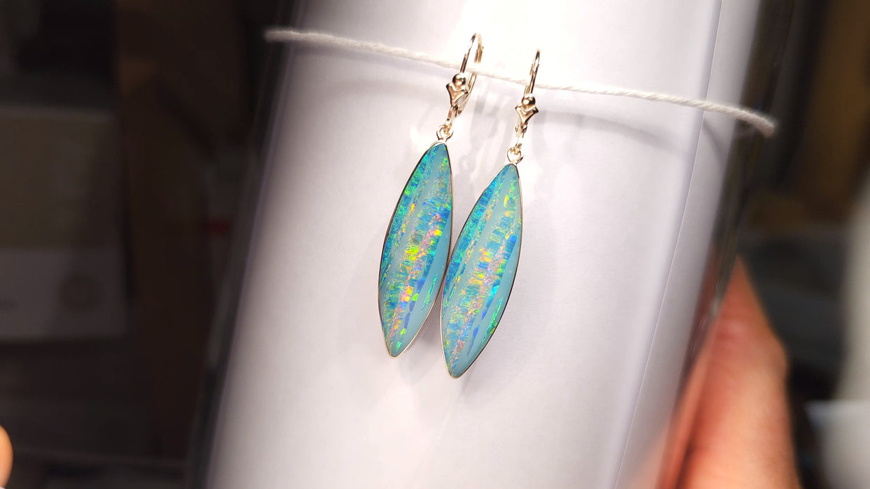 Marquise Dream' Australian Opal Drop Earrings 14ct Gold Jewelry Gift 22ct K09