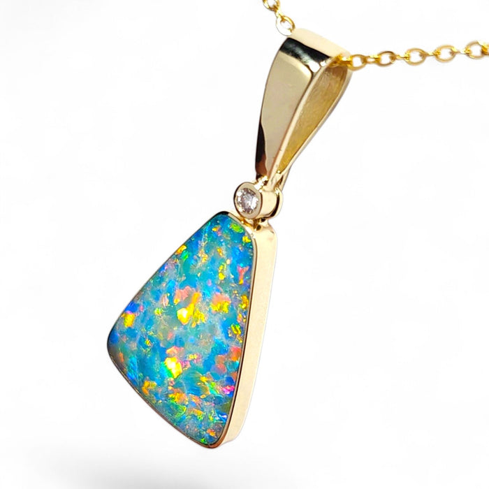 Quetzal' Australian Opal & Diamond Pendant Rare Gem Gift 13.9ct R13