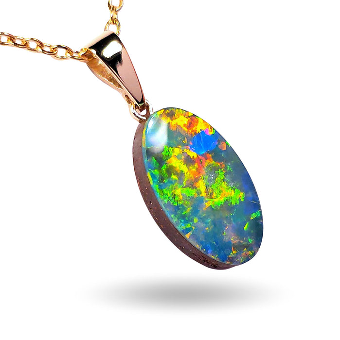 Sonnen Blitz' Australian Opal Pendant 14k Gold Doublet Gift 6.8ct L39