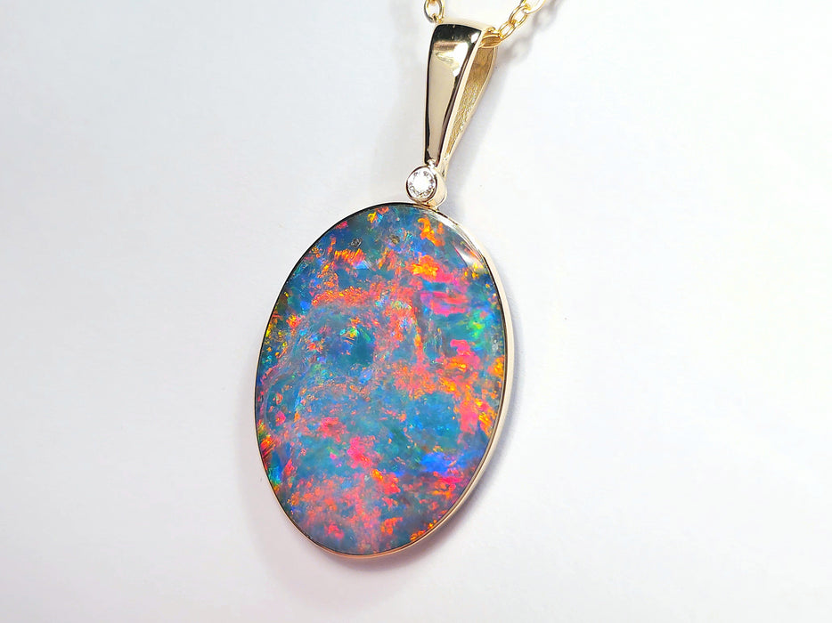 Reina Roja' Rare Large Australian Opal Pendant Diamond Inlay Gem 21.5ct N12