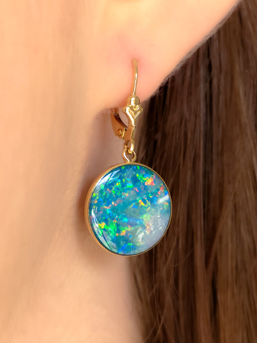 Orbes Electricos' Genuine Australian Solid Gold Drop Opal Earrings 17ct O78