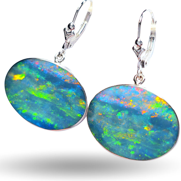 Twin Seas' BIG Australian Opal Earrings 925 Silver Inlay Jewelry 29.9ct N08