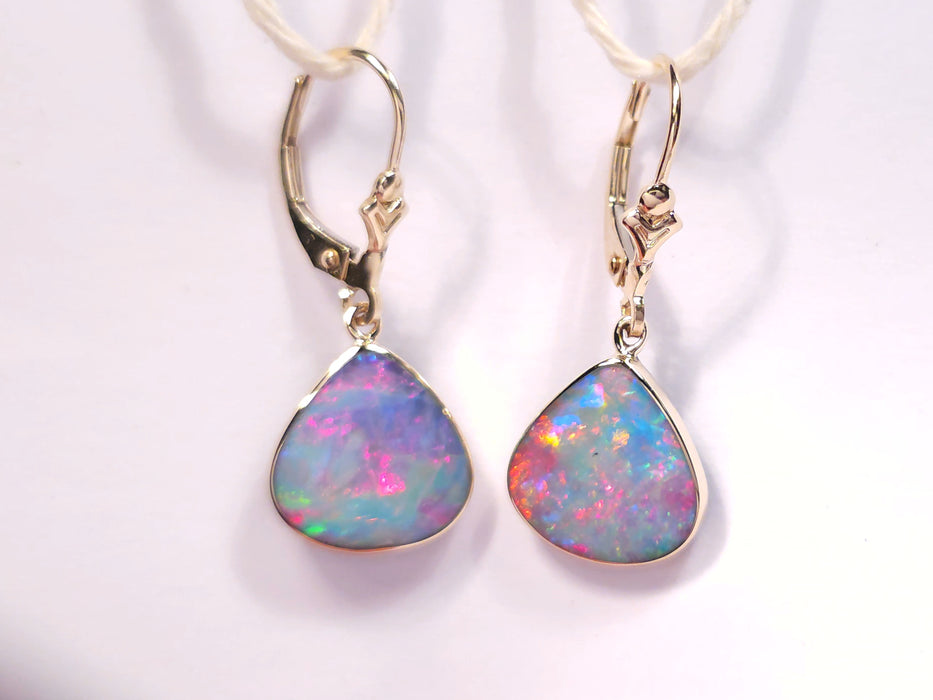 Fun Loo Mung' Genuine Australian Solid Gold Dangle Opal Earrings 12.2ct O79