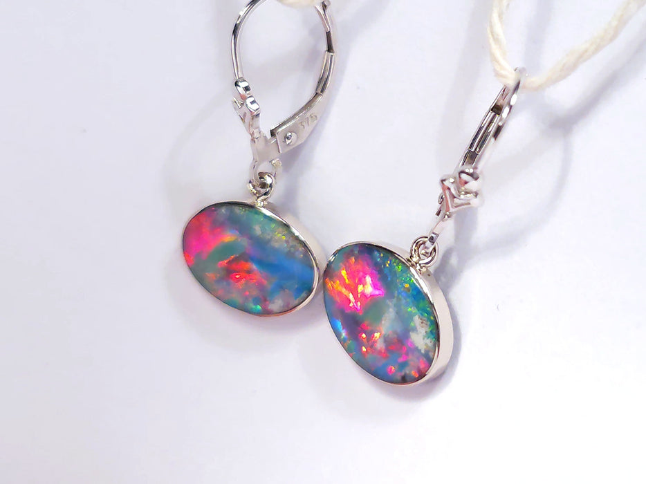Fue Et Glace' Australian Opal Solid White Gold Dangle Earrings 11.3ct O83