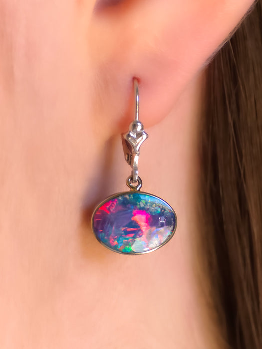 Fue Et Glace' Australian Opal Solid White Gold Dangle Earrings 11.3ct O83