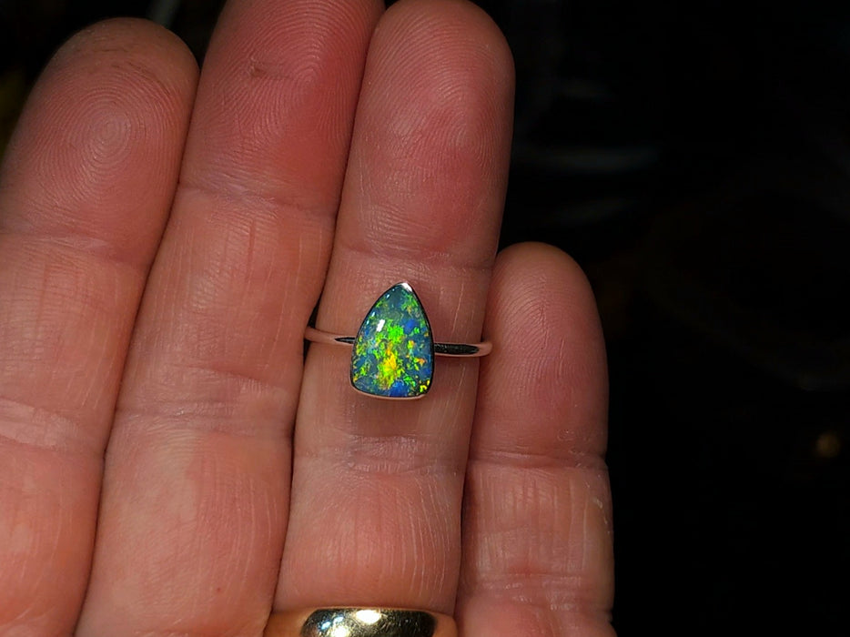 Oro Verde' Genuine Australian Opal Ring 925 Silver Free -Size 1.9g P41