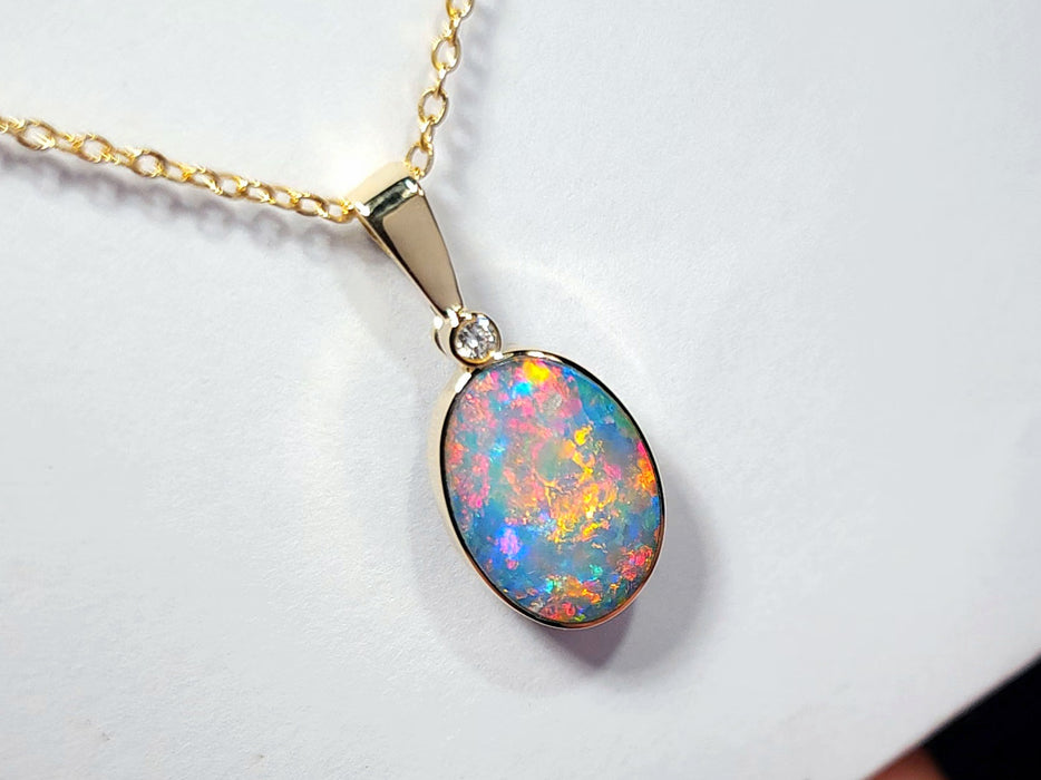 Princesita' Australian Opal & Diamond Pendant Rare Gem Gift 1g R11