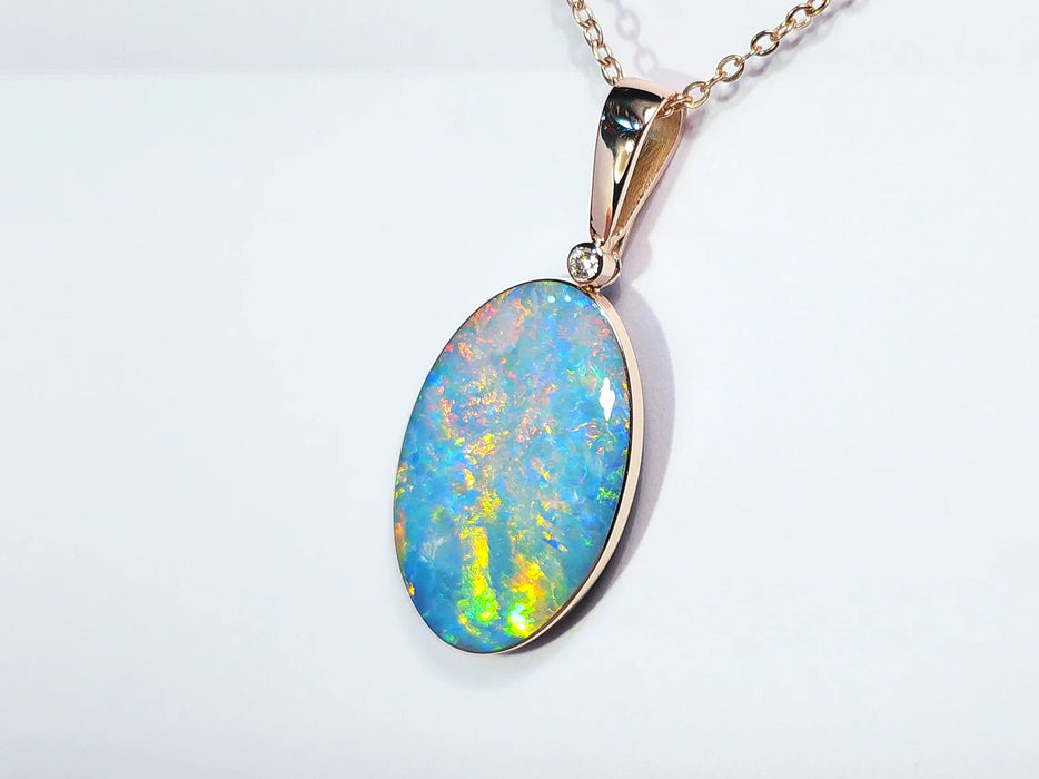 Rosa Royale' Rare Super Gem Opal & Diamond Pendant 14k Rose Gold 21.6ct P67