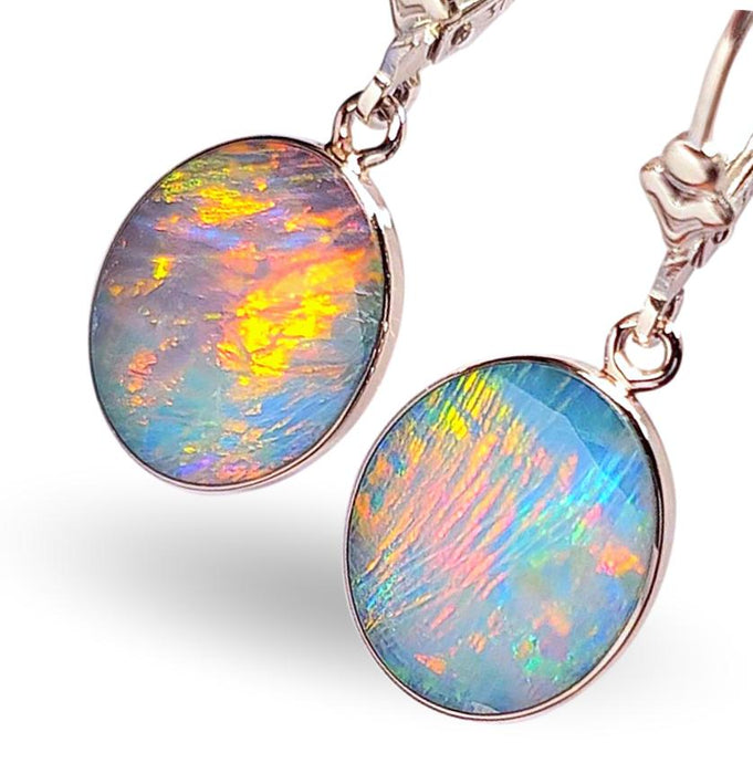 Duo Polaris' Australian Opal Earrings White Gold Gem Gift Jewelry 12.5ct K48