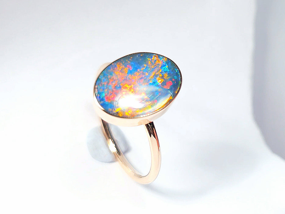 Boquet' 14k Pink Gold Rare Australian Opal Ring 2.3g Free Re-Size N26