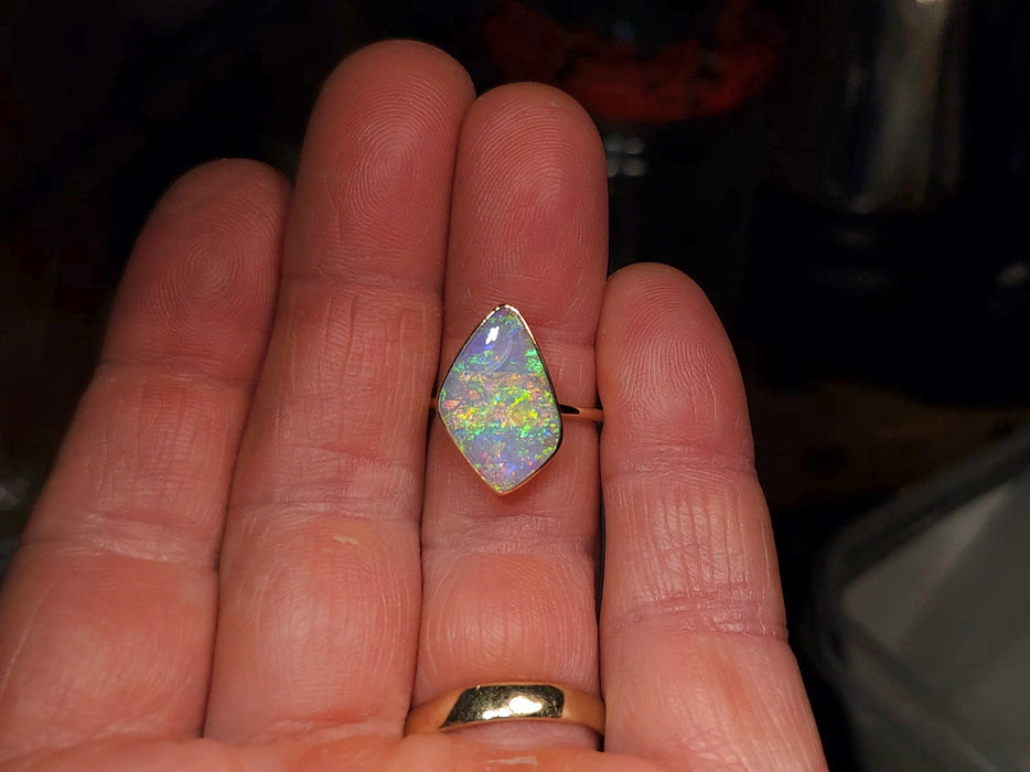 Cristalago' Rare Solid Australian Opal Ring 14 K Gold Free Sizing 2.56g Q80