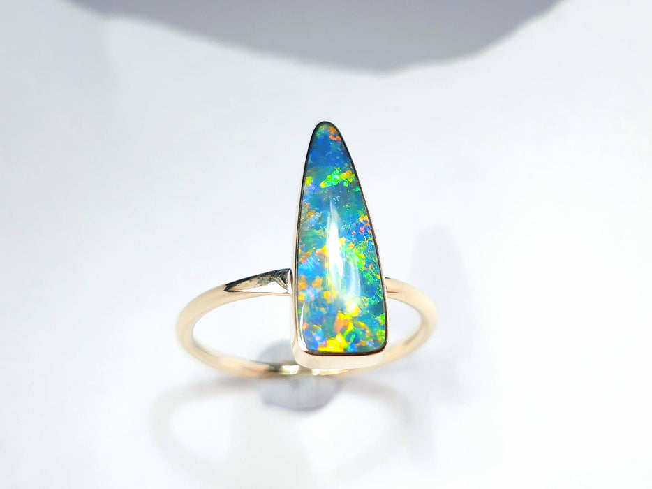 Fleche De Fue' 14k Gold Rare Australian Opal Ring 2.2g Free Re-Size N24