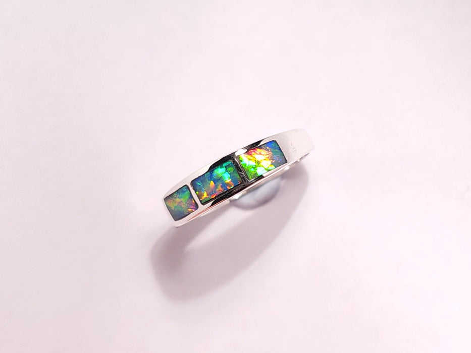 Laser Bow' Natural Australian Inlay Opal Ring Size 7 Silver Gem Gift J69