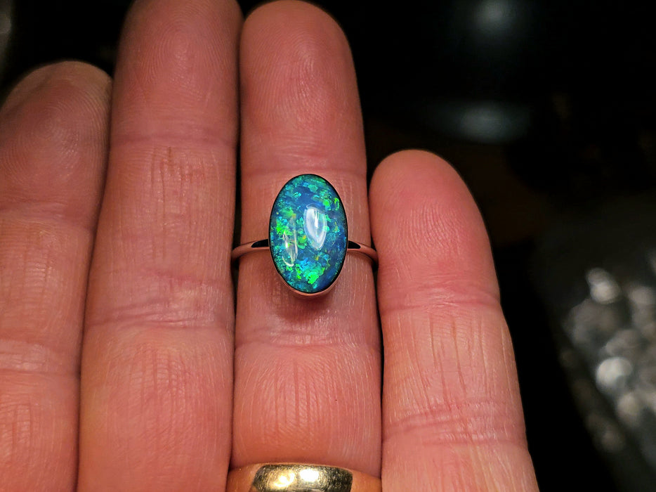 Orbe Verde' 14k White Gold Australian Opal Ring 2.8g Free Re-Size O14
