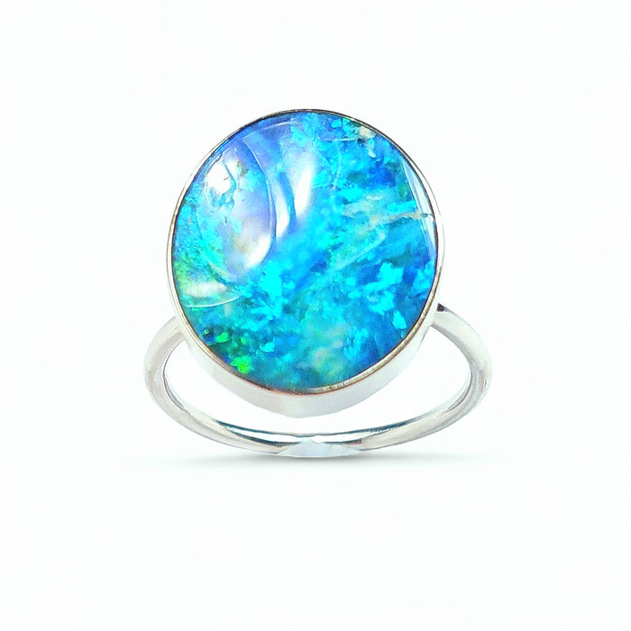 Azul Grande' 925 Silver Australian Opal Ring 3.4g Free Re-Size O32