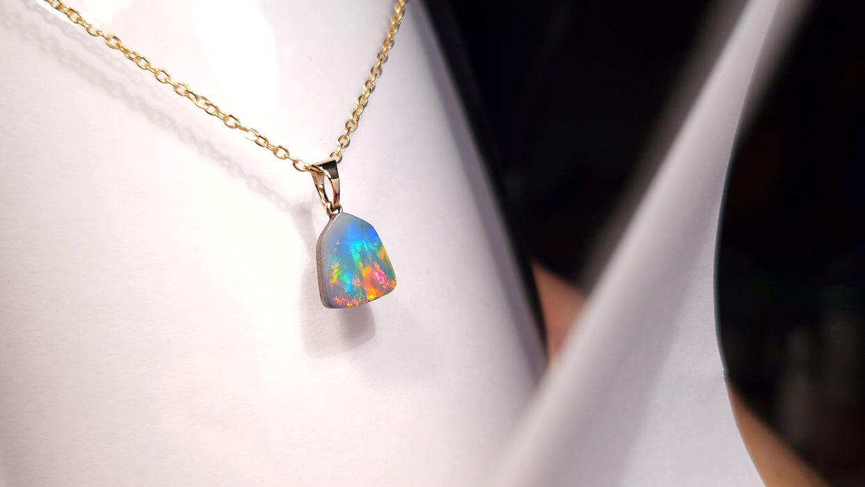 Sky Ribbons' Australian Opal Pendant 14k Gold Doublet Gift 3.7ct J97
