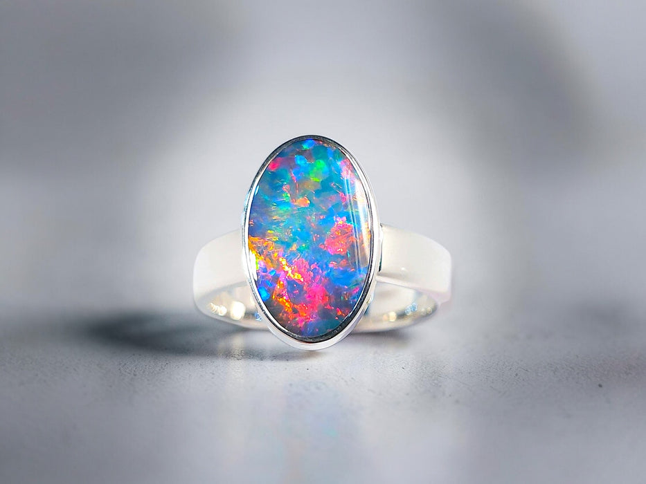 Elemento' Large Unisex Australian Opal Silver Ring 8.1g Free Re-Size Q28