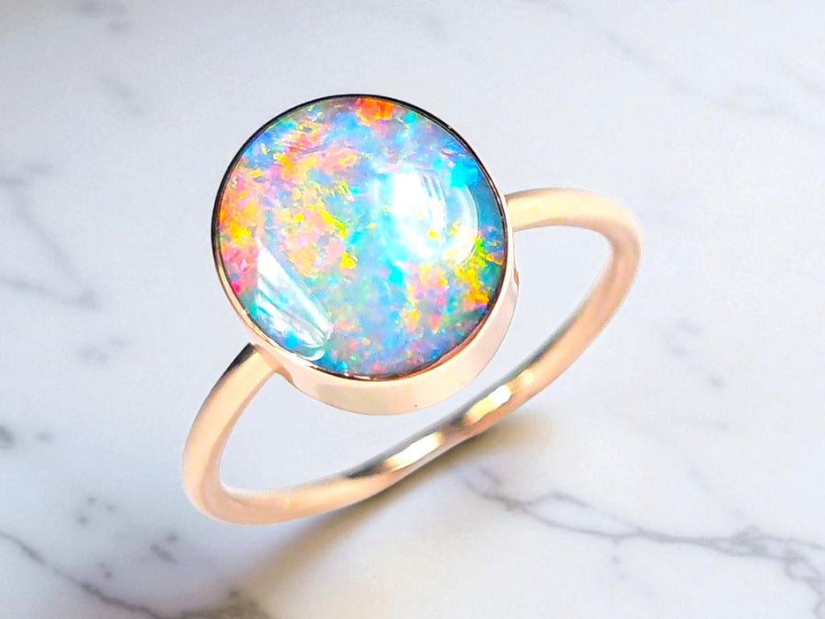 Ember' 14k Pink Gold Rare Australian Opal Ring 2.5g Free Re-Size O27