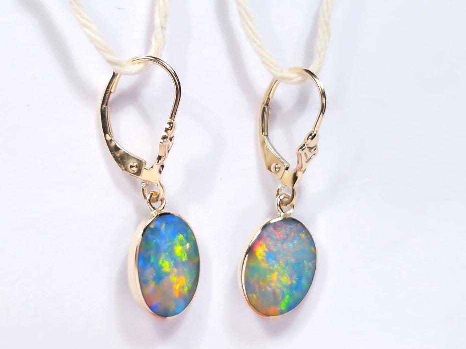 Flammes' Genuine Australian Solid Gold Drop Opal Earrings 10.5ct O76