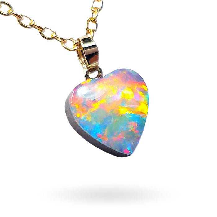 Hearth' Australian Opal Doublet Heart Pendant 3.4ct 14k Jewelry N91