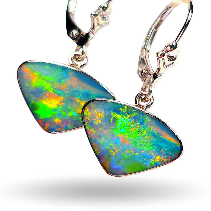 Amalfi' Australian Opal Earrings White Gold Gem Gift Jewelry 10ct M26