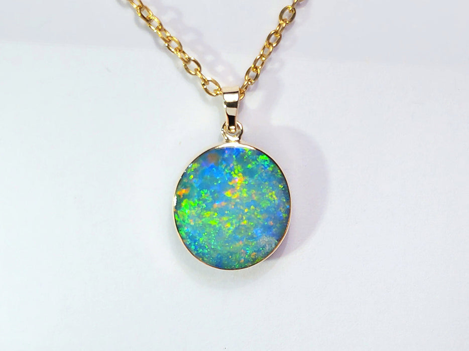 Sol3' Genuine Australian Opal Pendant 14k Gem Gift 1.2g P54
