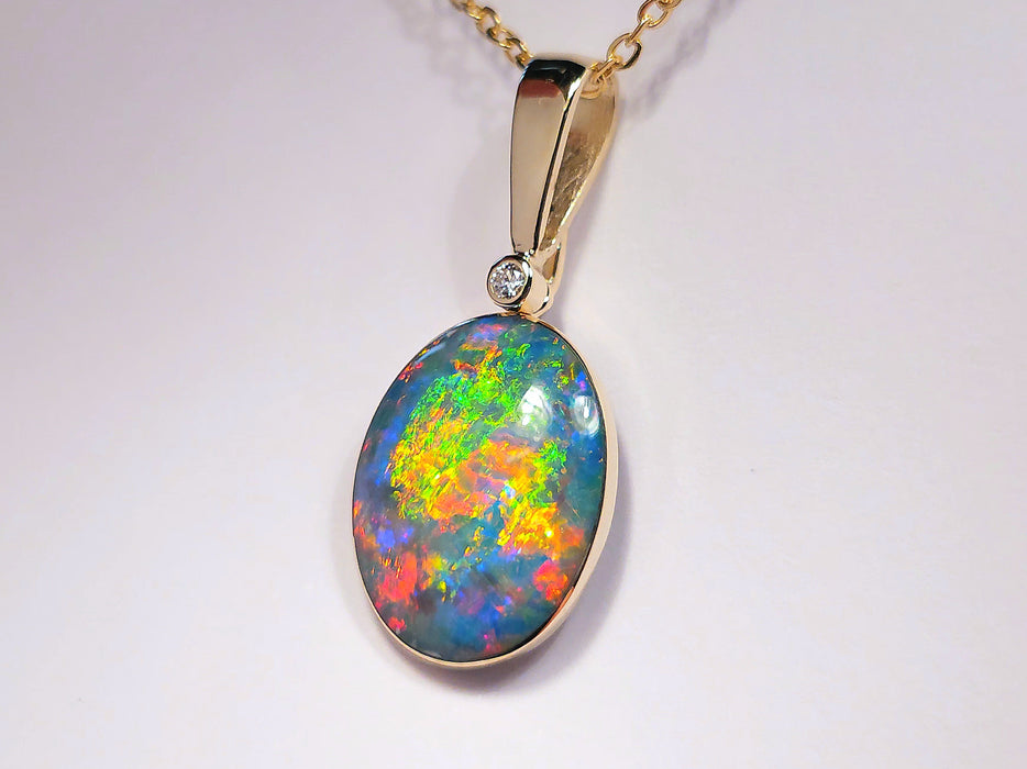 Orbe Arcoiris' Australian Opal & Diamond Pendant Rare Gem Gift 14.55ct M31