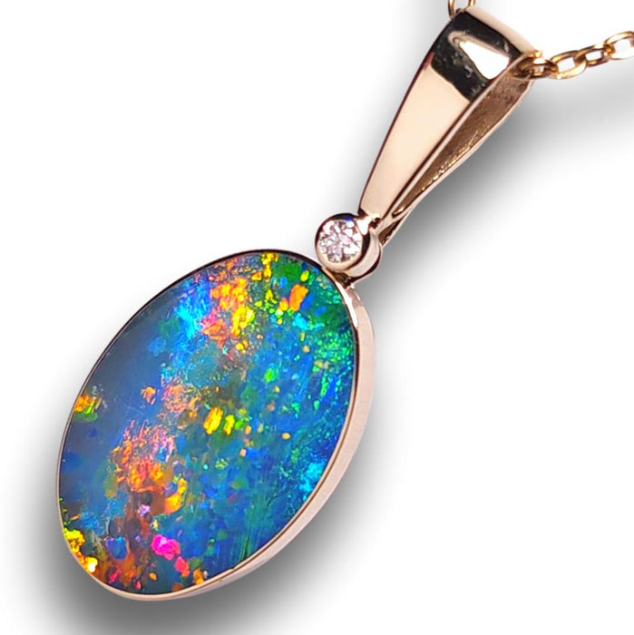 Galactic Rainbow' Brilliant Australian Opal Pendant & Natural Diamond 13.6ct J67