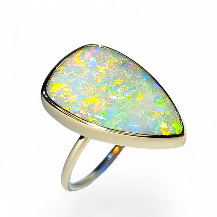 Amazona' Large Solid Australian Opal Ring 14 K Gold Free Sizing 3.2g Q34