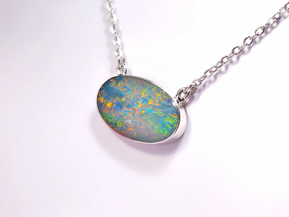 Teal Garten' Large Genuine Australian Opal Silver Pendant Necklace 9.4ct L82