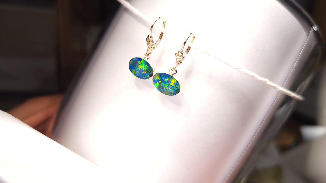 Opulent Ebony' Australian Opal Earrings Gold Gem Gift Jewelry 7.4ct K10