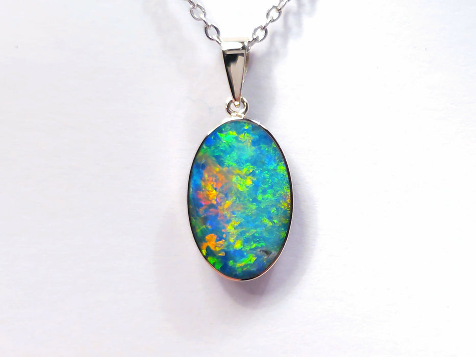 Feu Blanc' Rare Australian Opal Pendant 14k White Gold Gift 8.8ct O96