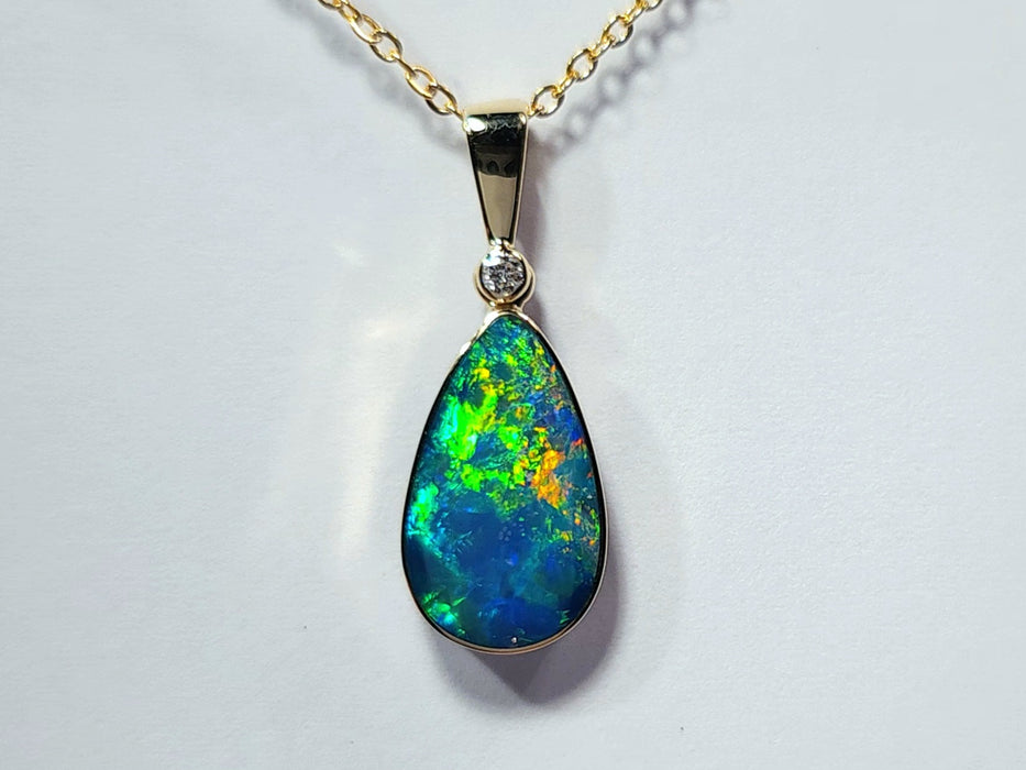 Parhelion' Australian Opal & Diamond Pendant Rare Gem Gift 1.26g Q55