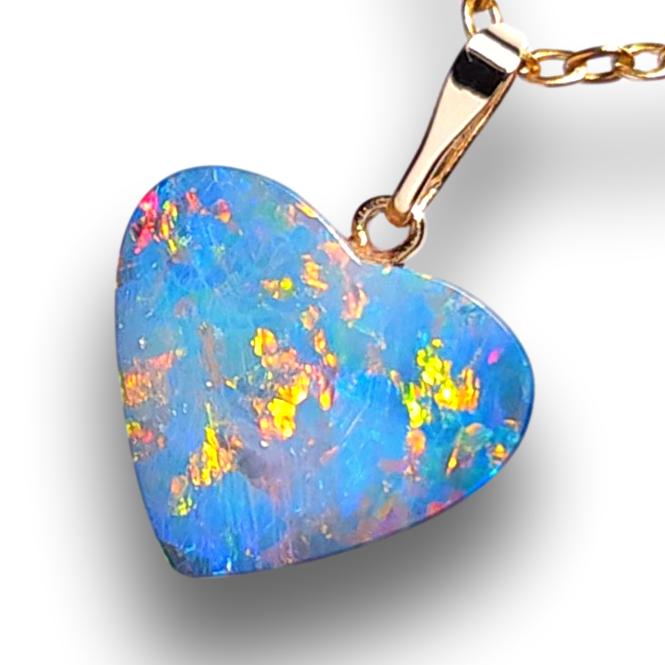 Australian Opal Doublet Heart Pendant 5.6ct 14k Jewelry Love Gift J89