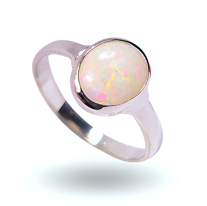 Classique' Solid Natural Australian Opal Ring Size 7 Silver Gift Jewelry L01