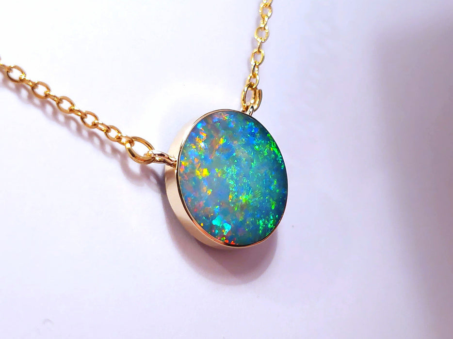 Orb D'Arc' Large Genuine Australian Opal 14k Pendant Necklace 9ct L78