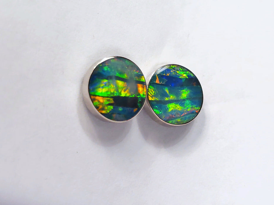 Rio Blanco' Australian Stud Opal Earrings 9mm 14k White Gold 8.4ct M37