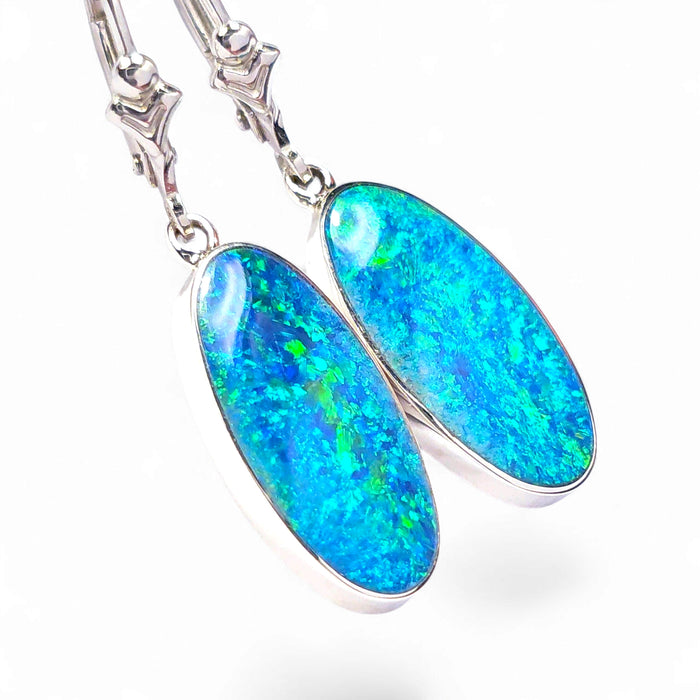 The Deep' Genuine Australian Solid 925 Silver Drop Opal Earrings 14.8ct O51