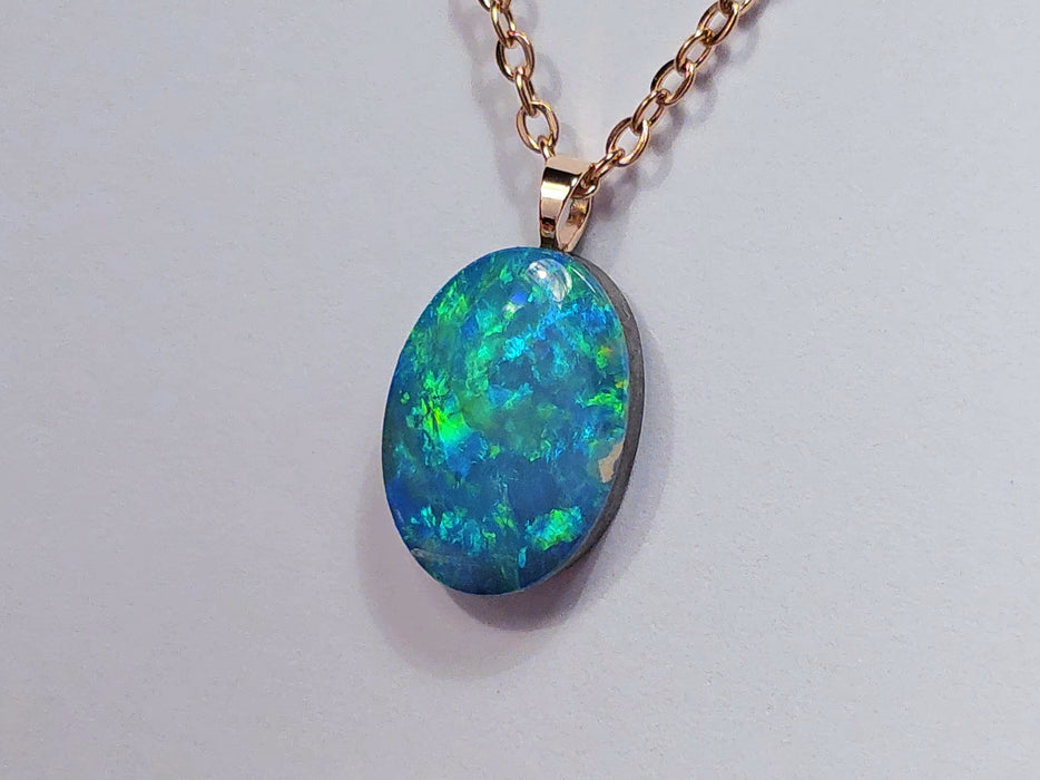 Midori Bara' Rare Australian 14k Rose Gold Opal Doublet Pendant Gift 5 carat O09