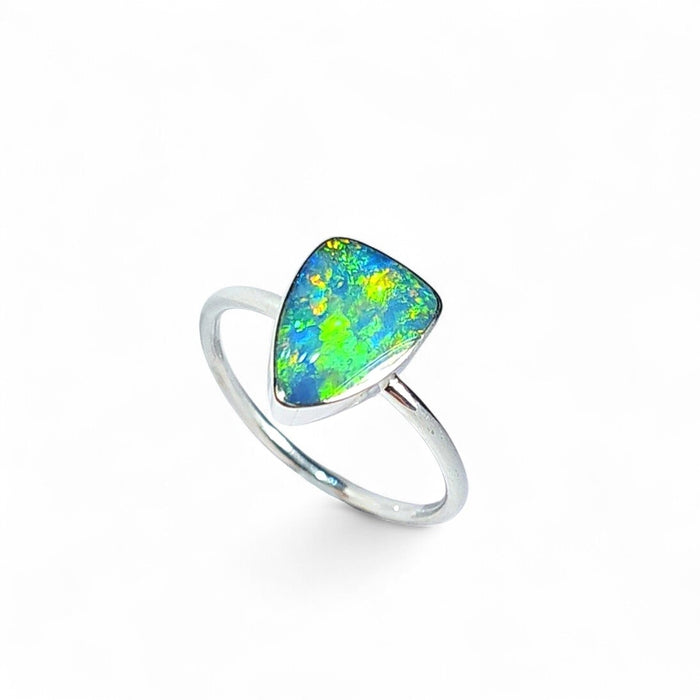 Oro Verde' Genuine Australian Opal Ring 925 Silver Free -Size 1.9g P41