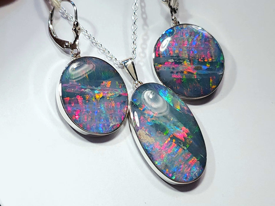 Colorada' Rare Large Australian Opal Pendant & Earring Set 925 Silver Q60