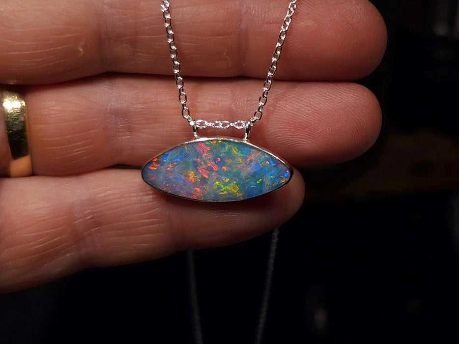 Eyeofir' Large Genuine Australian Opal Pendant Silver Gem Gift 2.3g Q59