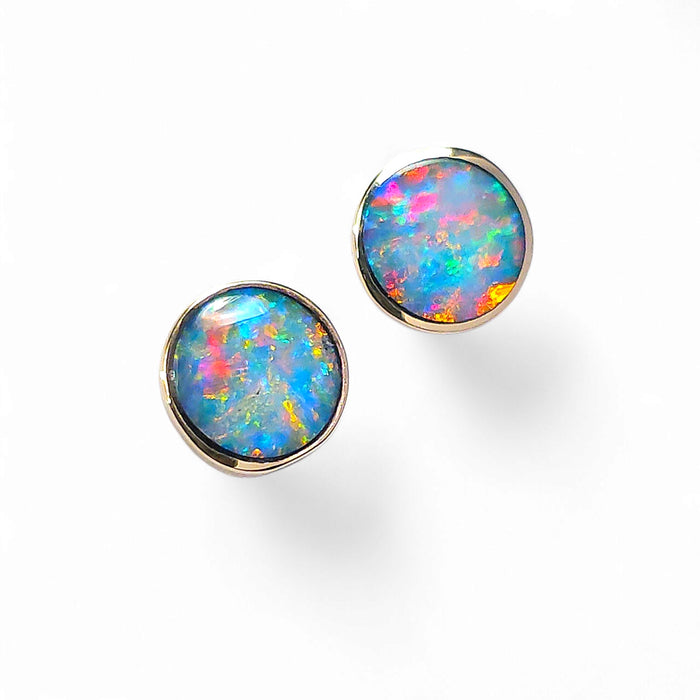 Muntja' Australian Stud Opal Earrings Inlay Jewelry Gem Gift 7mm 14k 5.2ct O63