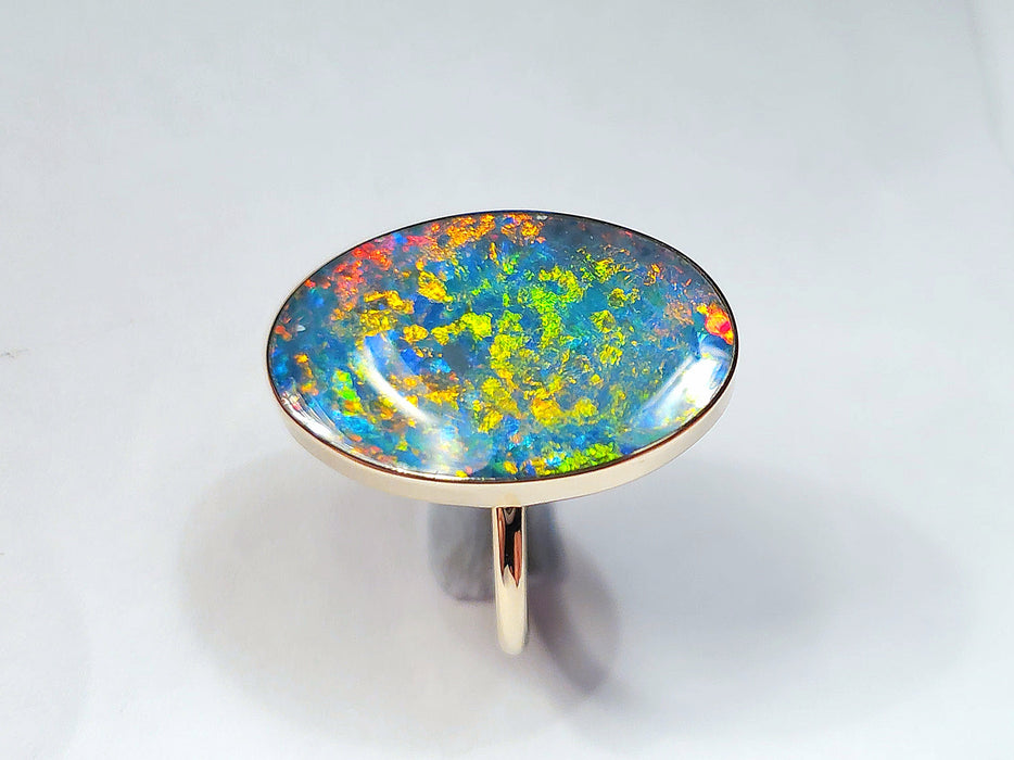 Supernova' 14k Gold Large Australian Opal Ring 3.2g Free Re-Size N25