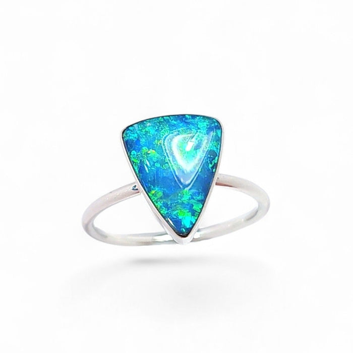Lumen Viridis' Genuine Australian Opal Ring 925 Silver Free -Size 2.1g P42