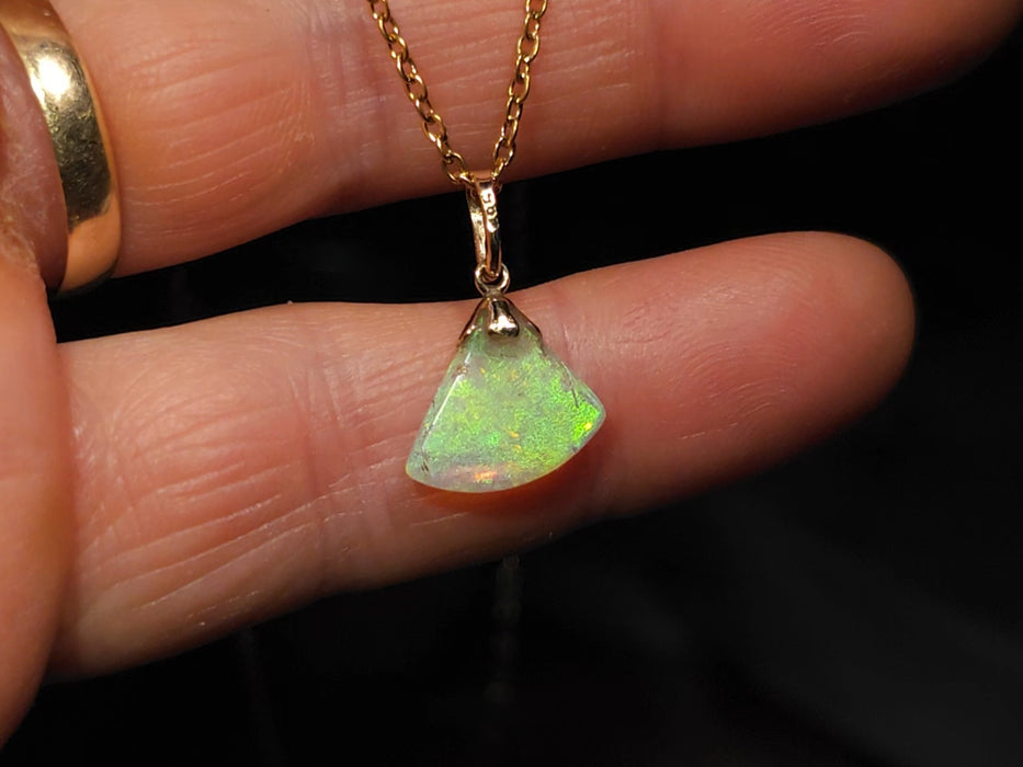 Sparkles' Australian Solid Crystal Opal 14K Gold Pendant 3.2ct Gem P25