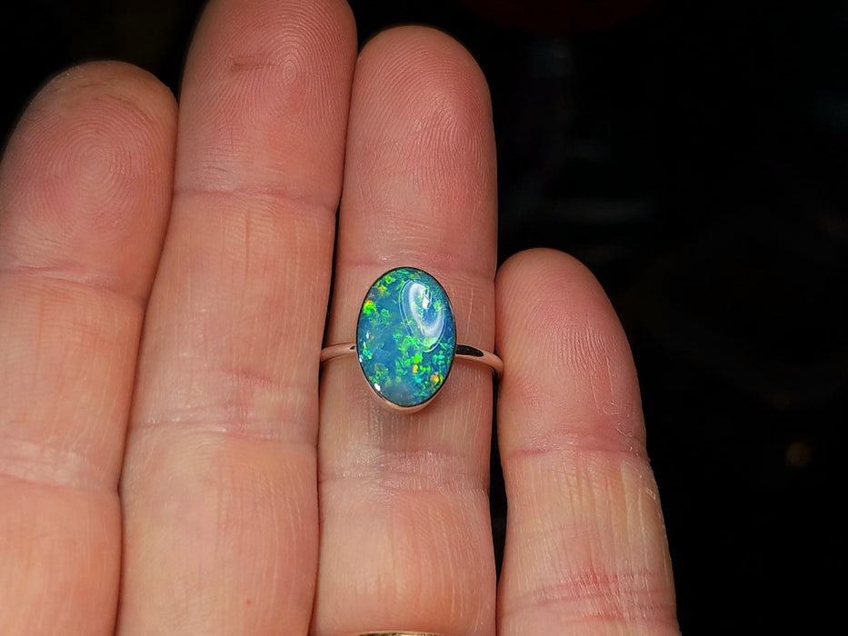 Pomar' Genuine Australian Opal Ring 925 Silver Free Re-Size P39